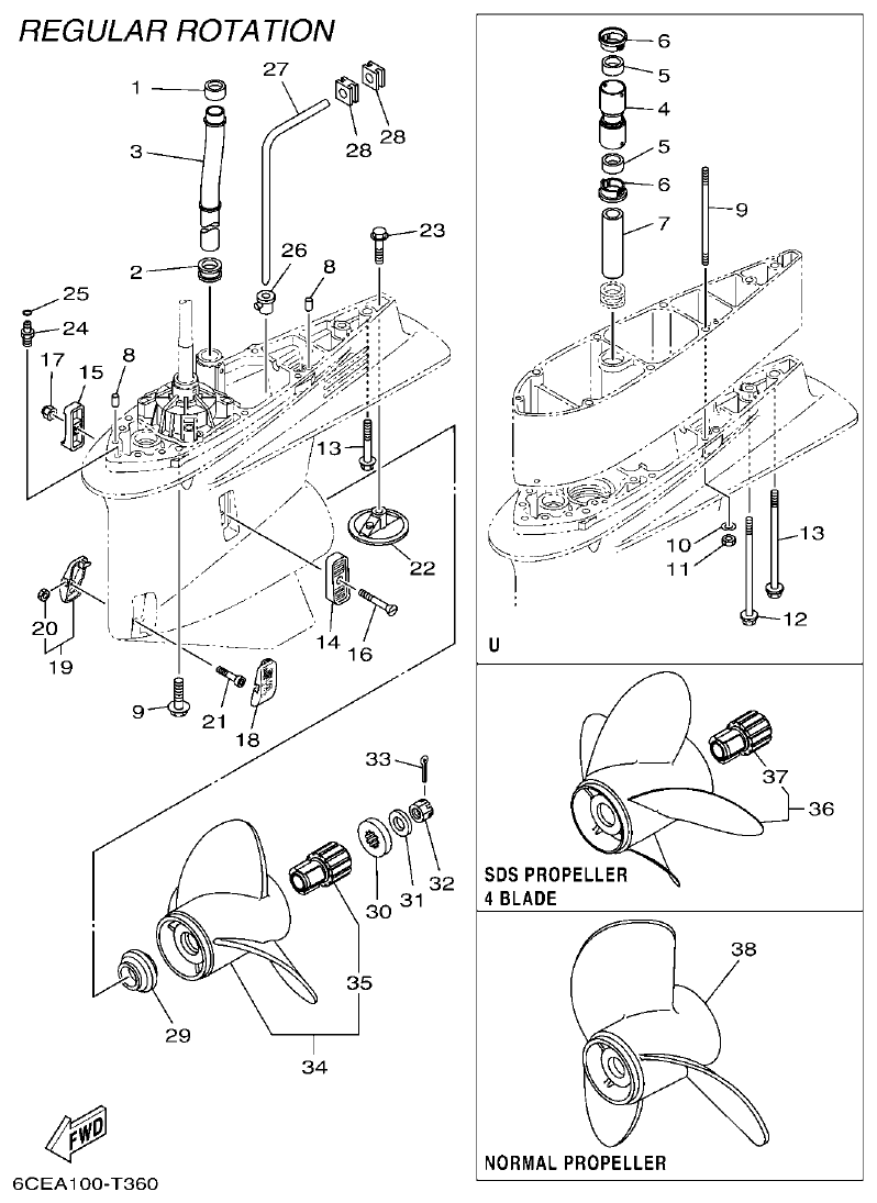 Yamaha F300BET, FL300BET, F300BET2, FL300BET2 LOWER CASING & DRIVE 2 parts diagram